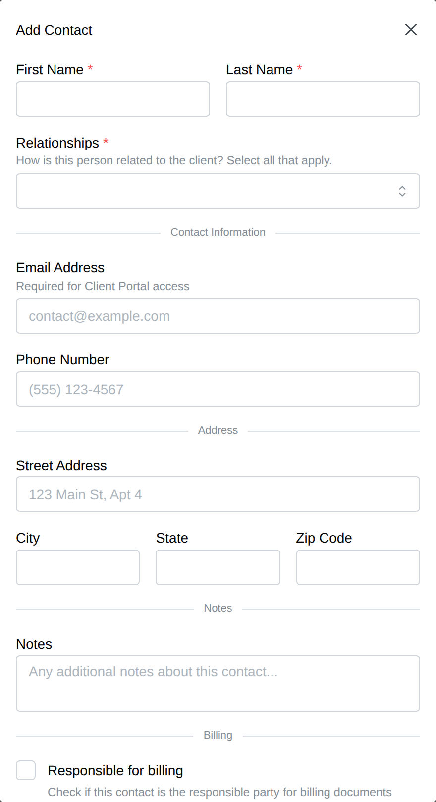 The Add Contact modal