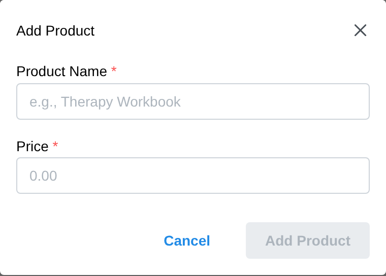 The Add Product modal