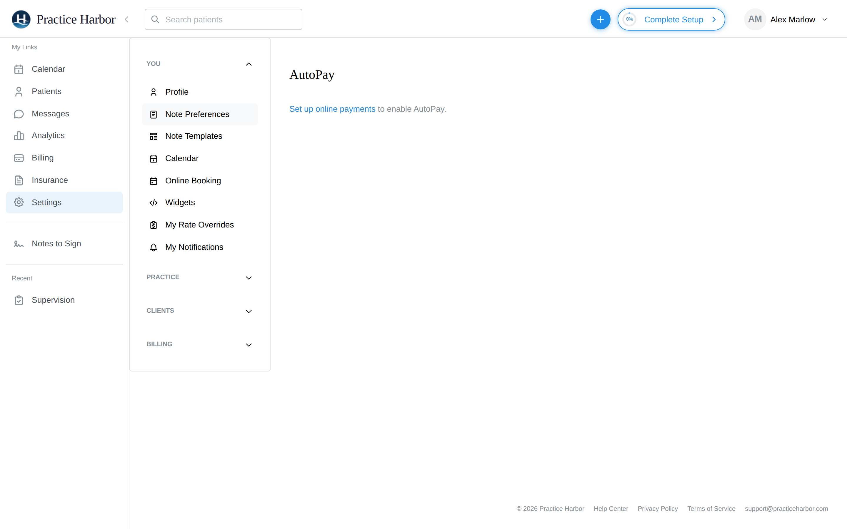 The AutoPay settings page