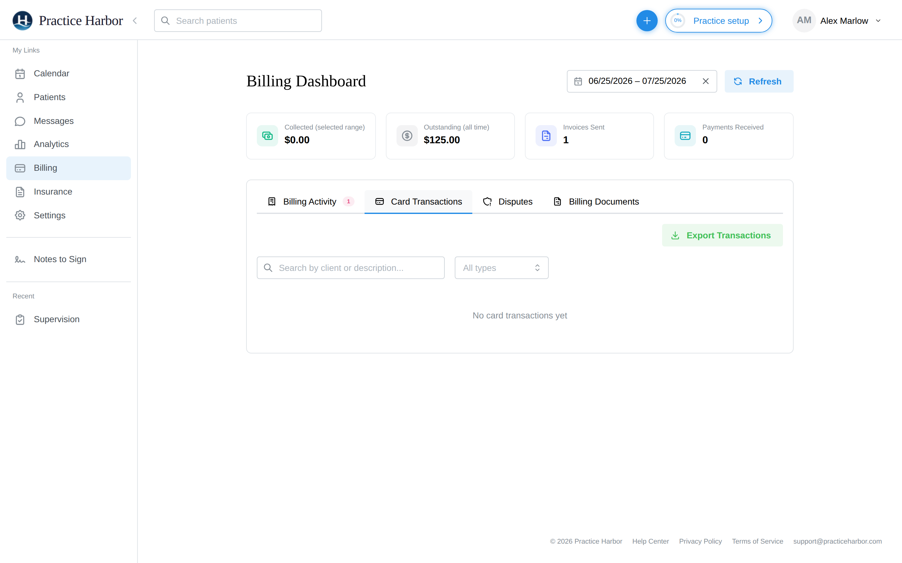 The Card Transactions tab