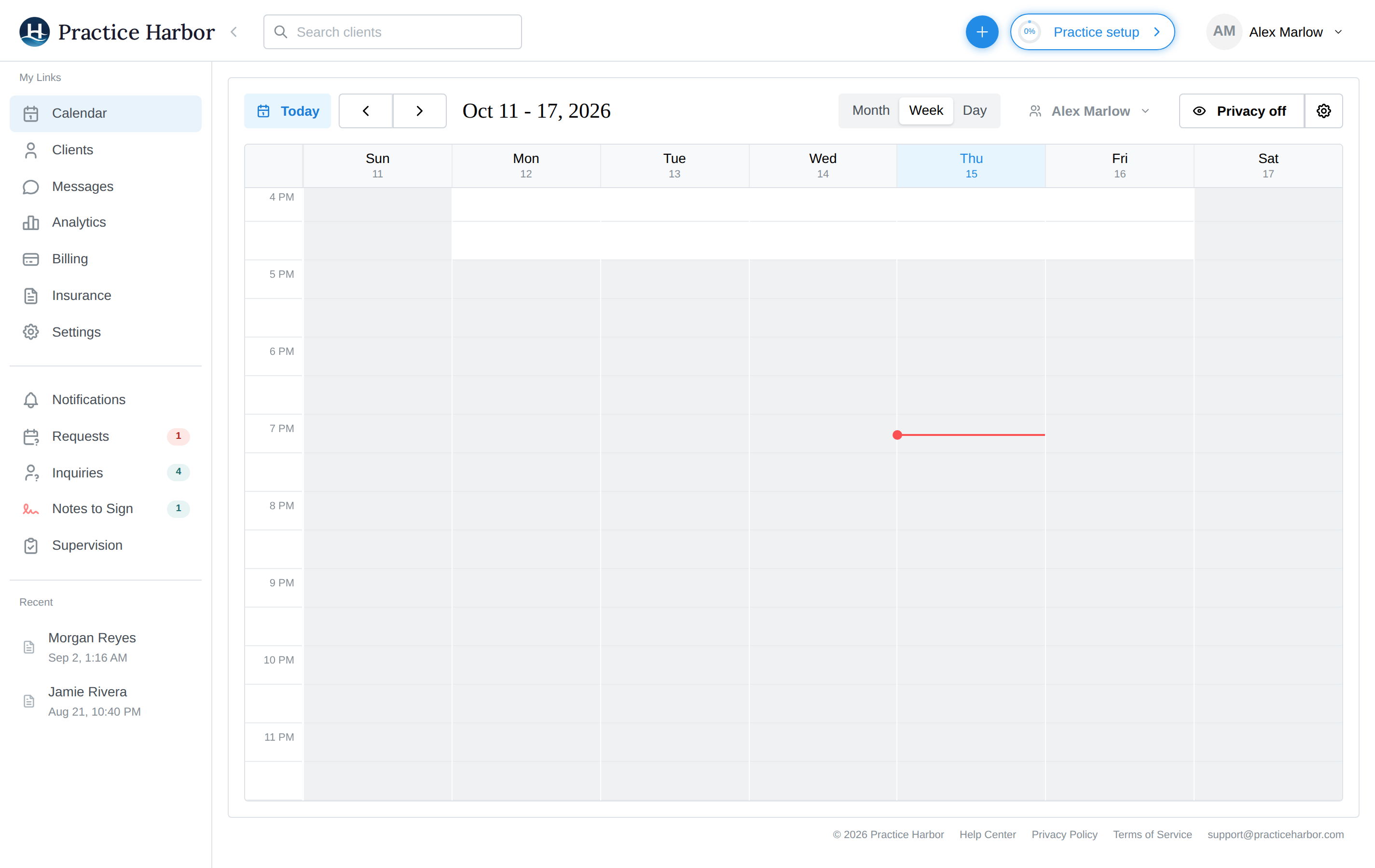 The calendar in Week view with a week of appointments