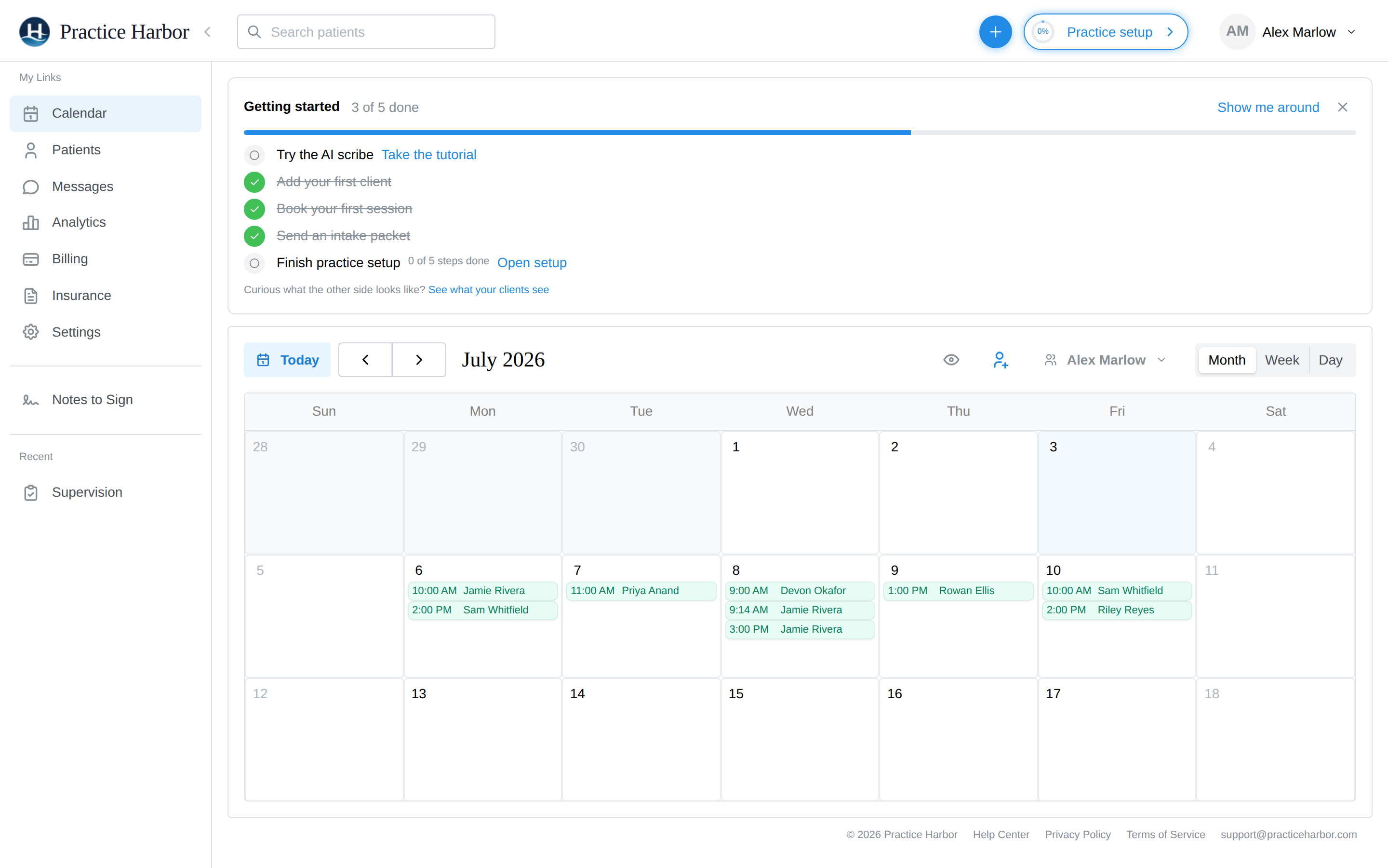 The calendar in Month view with a week of appointments