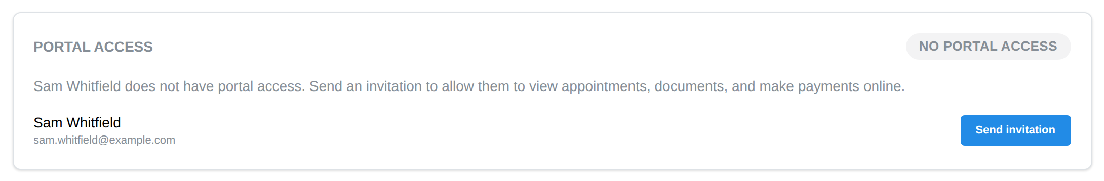 The Portal tab showing portal access status and the Send invitation button