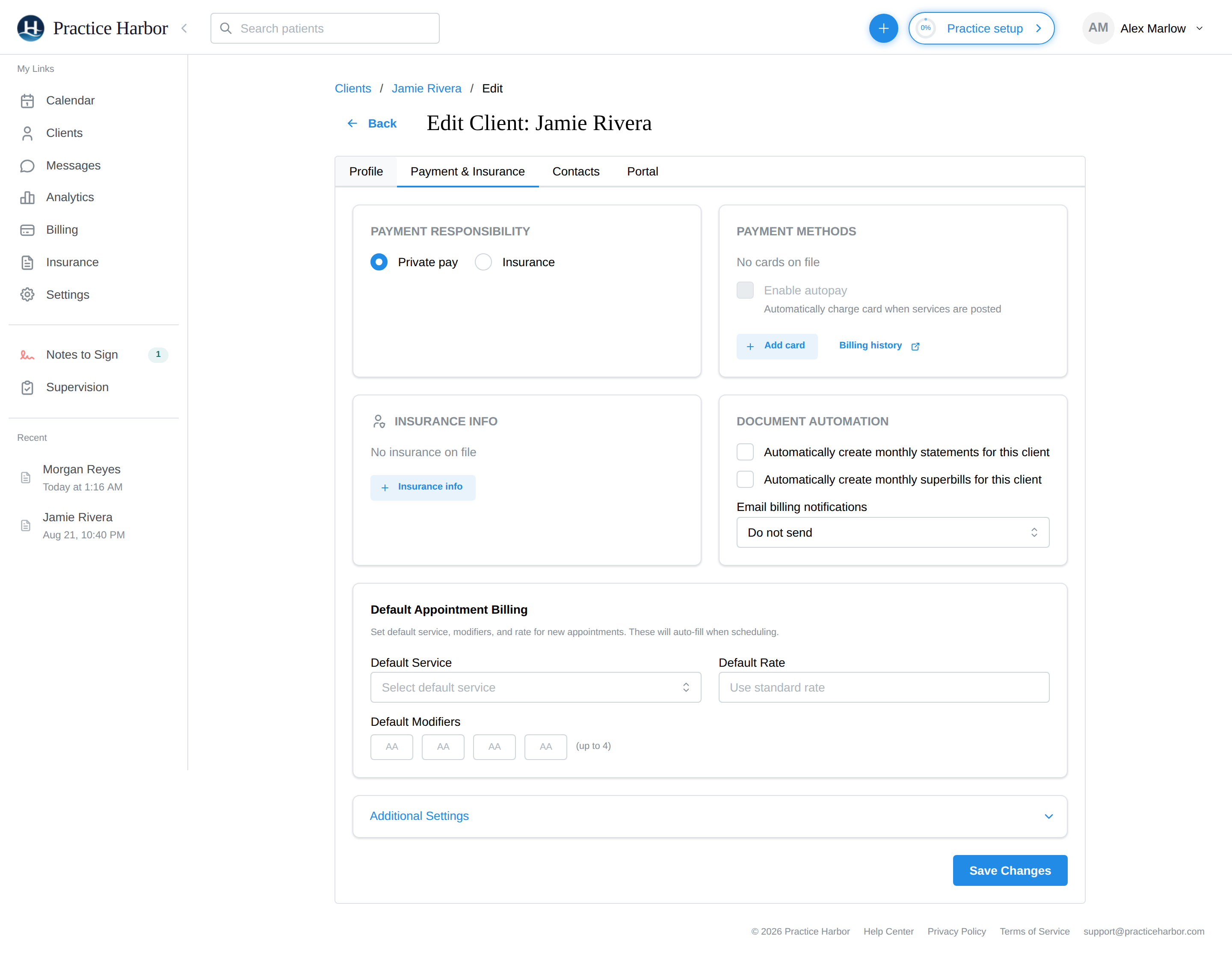 The Payment & Insurance tab