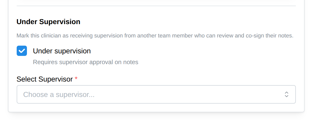 The Under Supervision section of the role step, with the supervisor dropdown