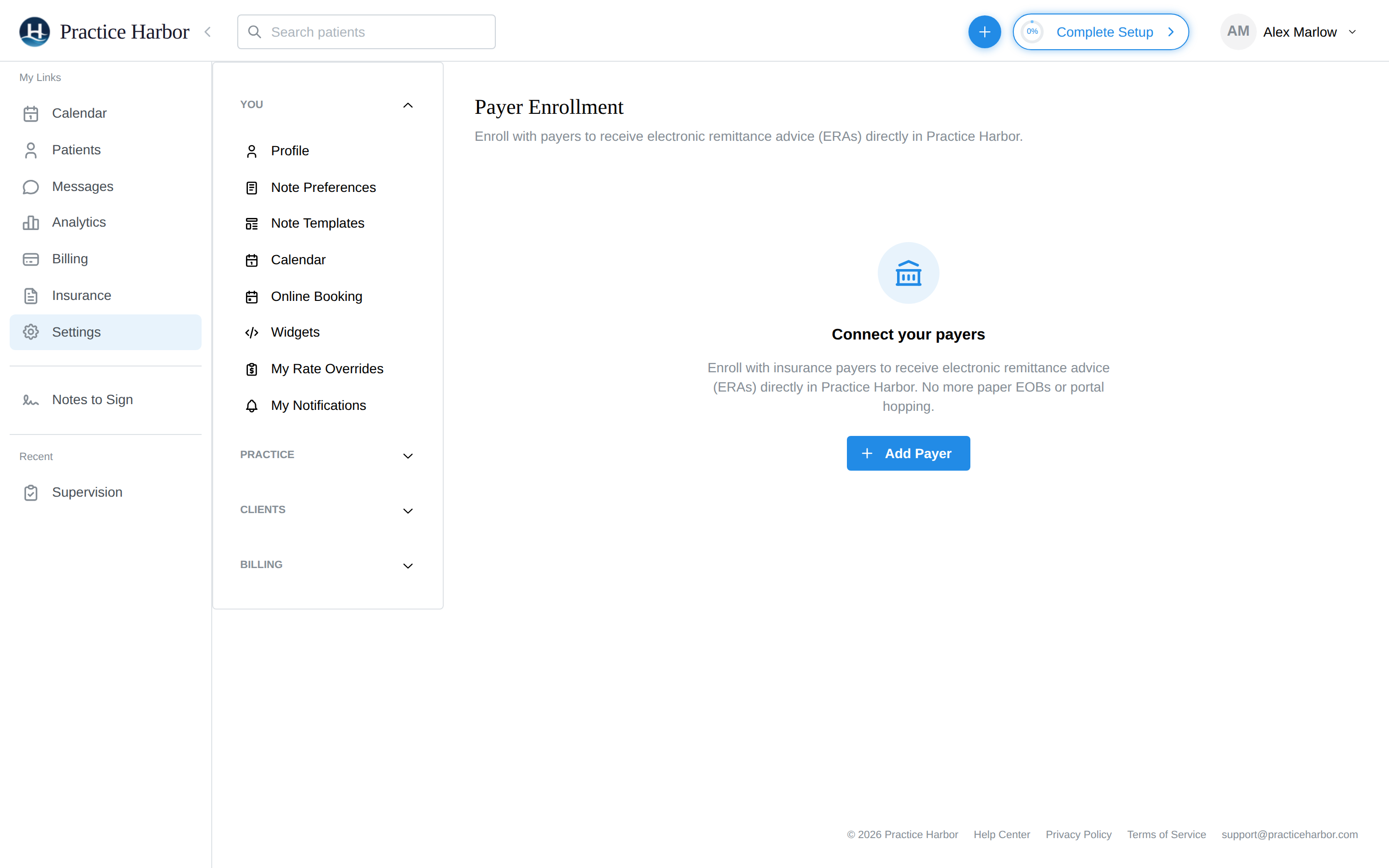 The Payer Enrollment page