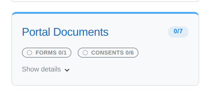 The Portal Documents card tracking intake completion