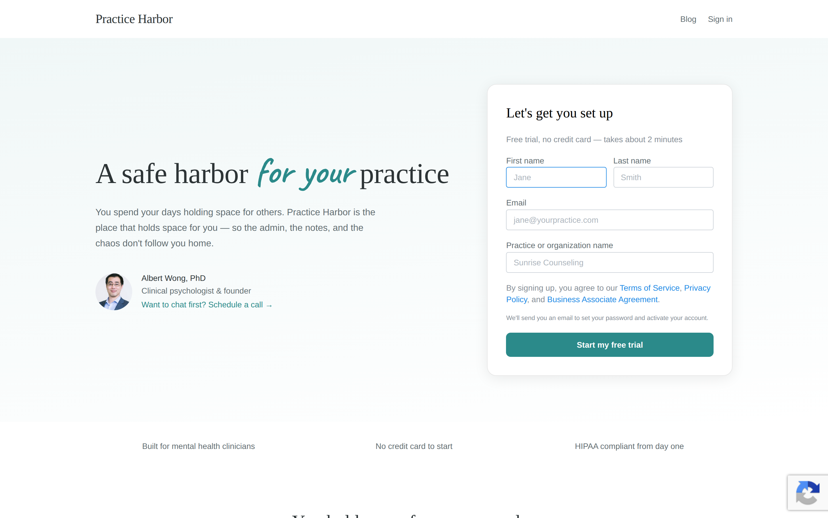 The sign-up card on the home page