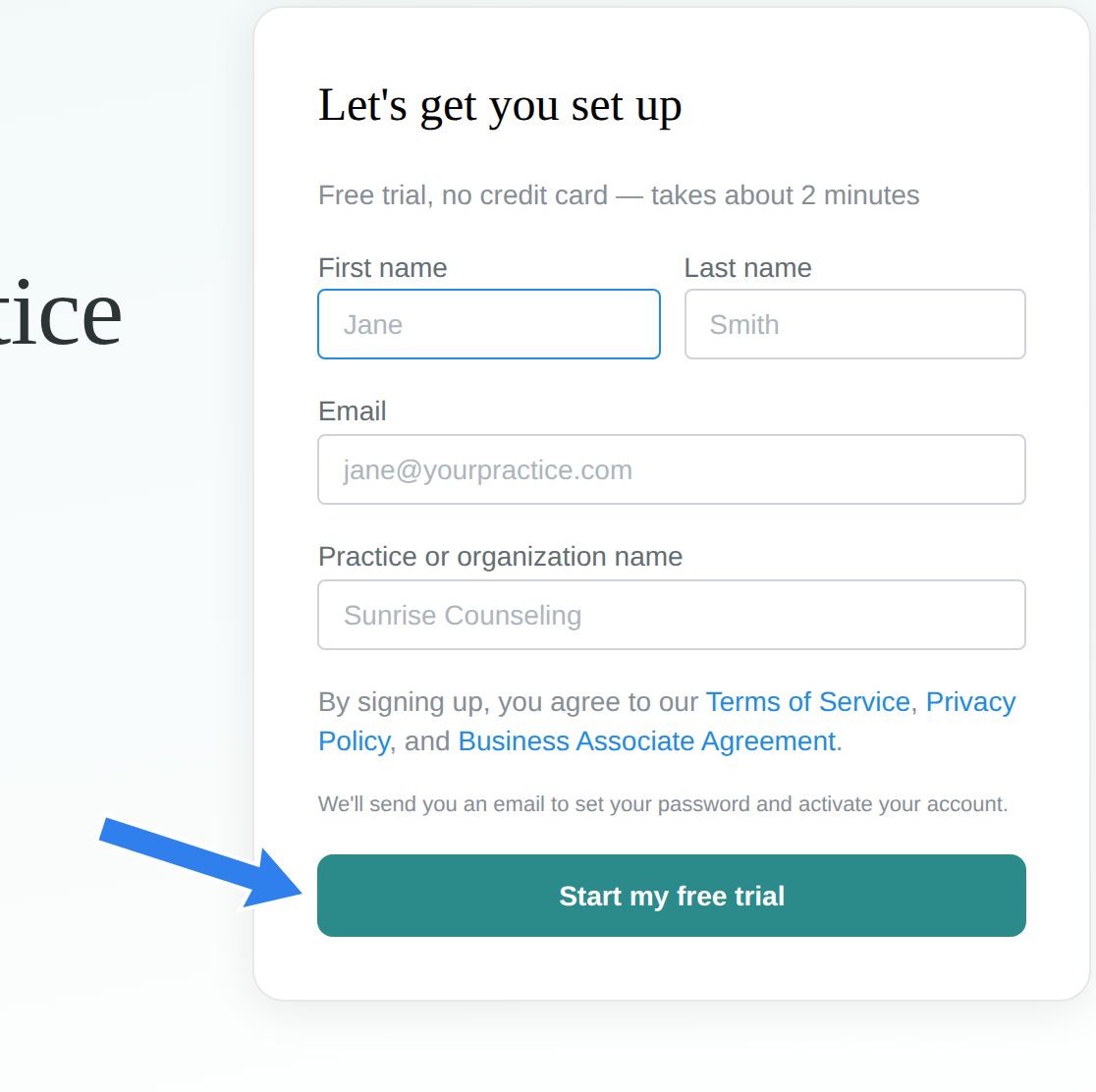 The sign-up card on the home page
