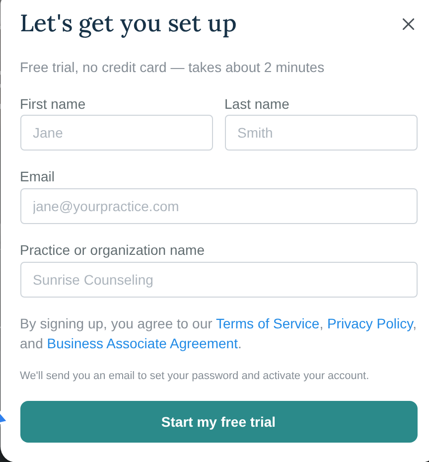 The sign-up card on the home page