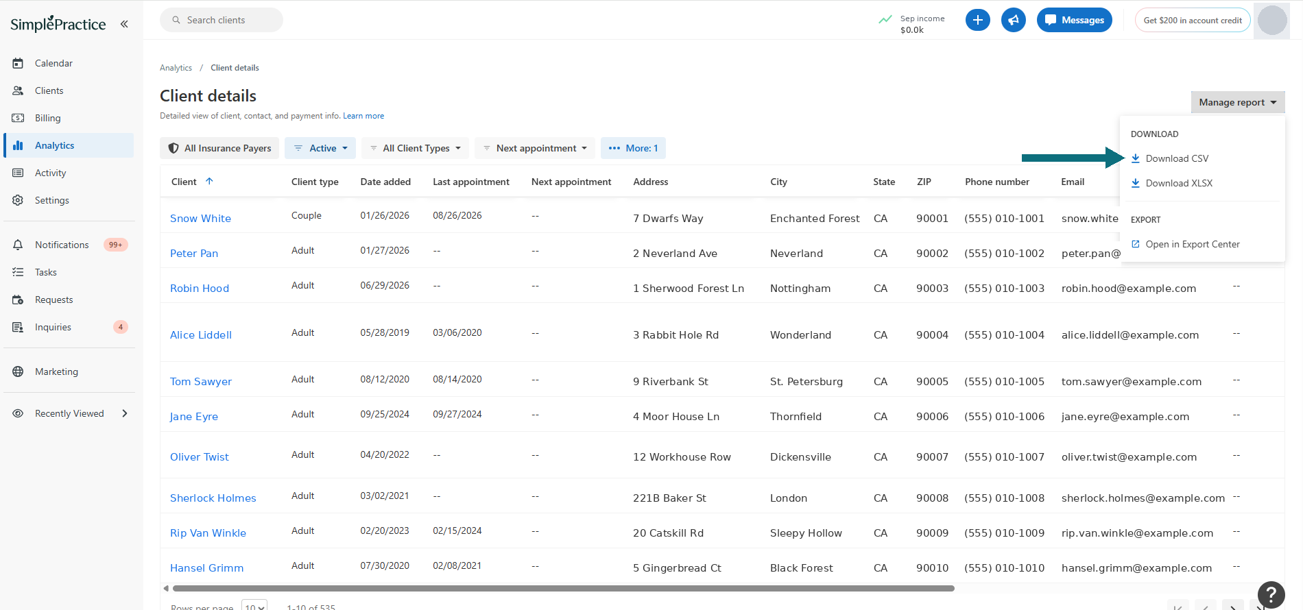 Downloading the Client details report