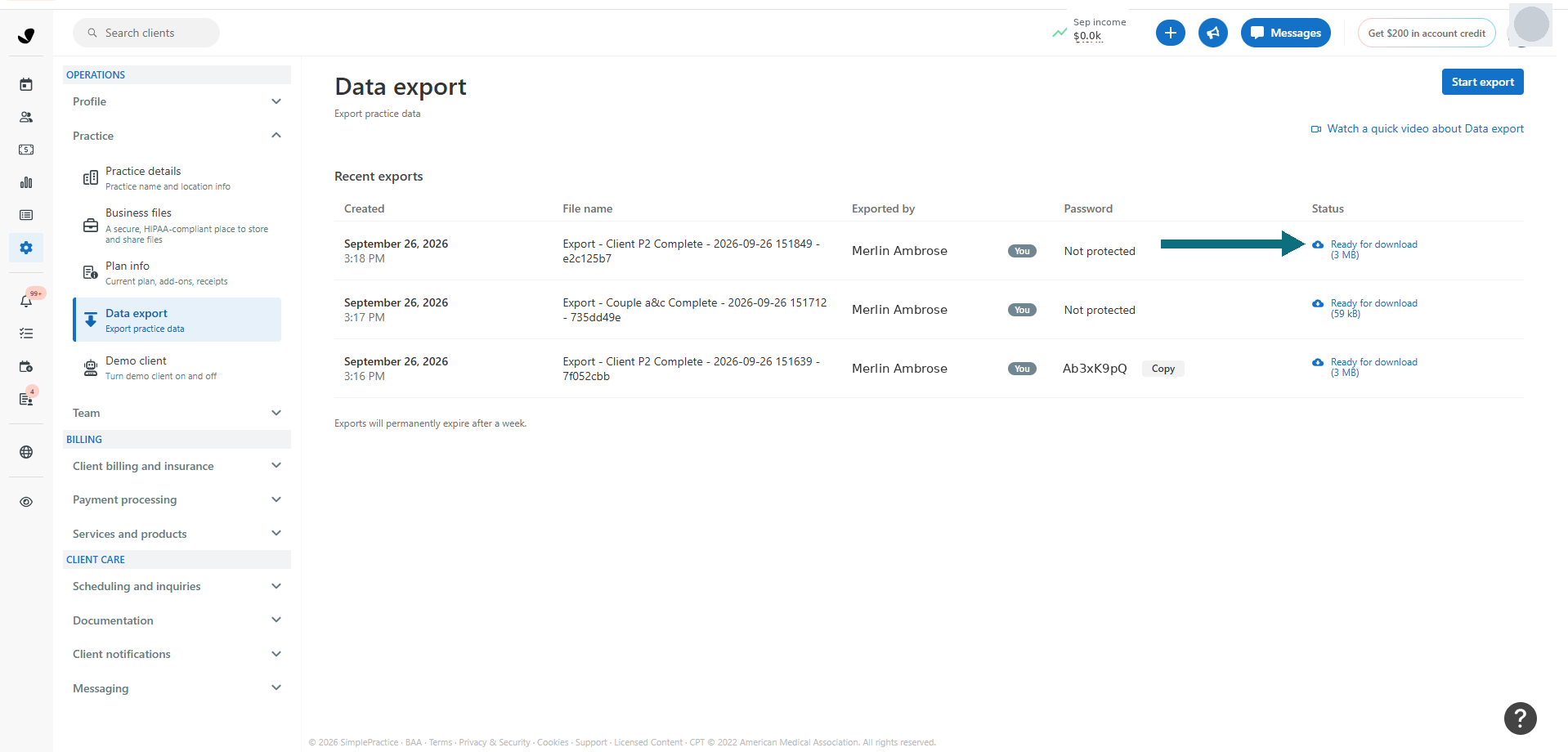 The finished export, ready for download