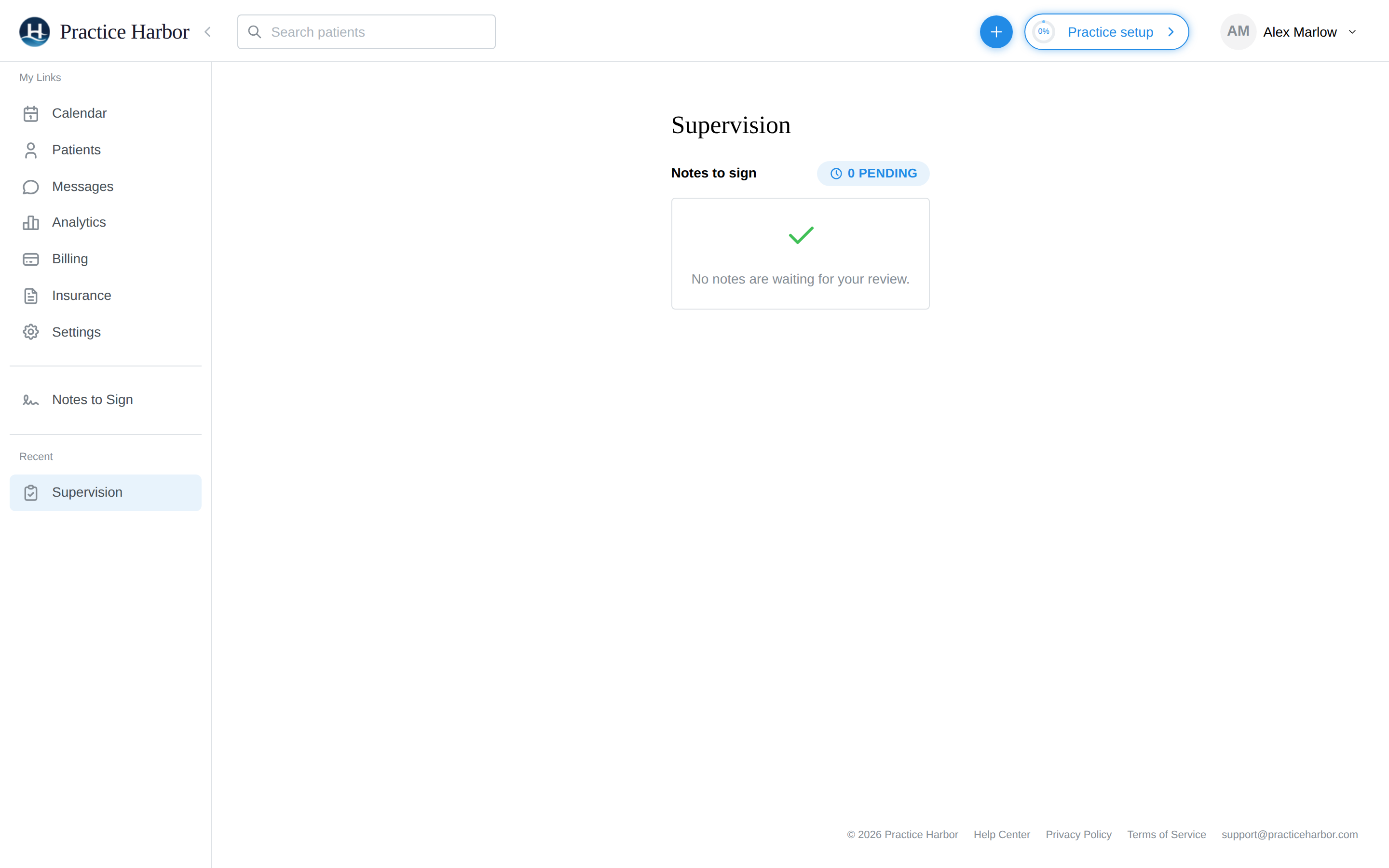 The Supervision dashboard's Notes to sign queue